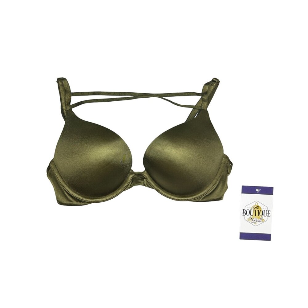 Victoria's Secret 32B Bombshell Push Up Bra Front Straps Olive Green Support